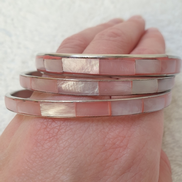 Blush silver enamel bracelets set of 3 - Picture 2 of 8